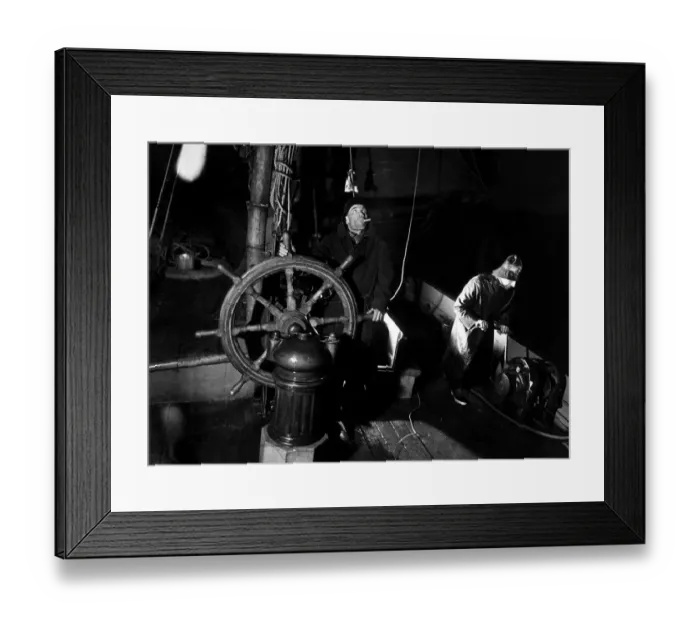 Framed Print : Skipper Harry Evans at the wheel of the Thames sailing barge Ardwina as she rounds Beachy Framed Print : Skipper Harry Evans at the wheel of the Thames sailing barge Ardwina as she rounds Beachy