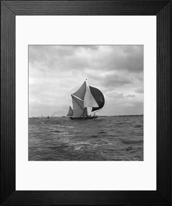 Framed Print : Thames sailing barge race June 1962 A Barge under full sail off the Essex Framed Print : Thames sailing barge race June 1962 A Barge under full sail off the Essex