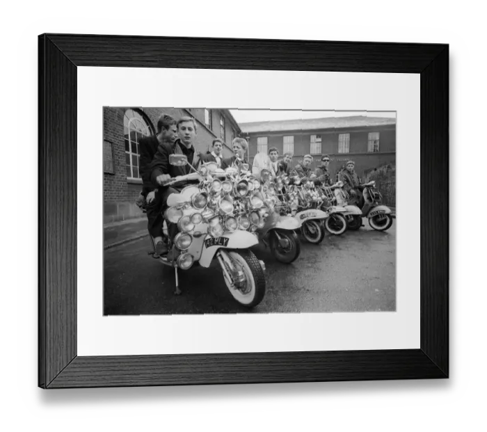 Framed Print : Mods show off their mopeds May 1964