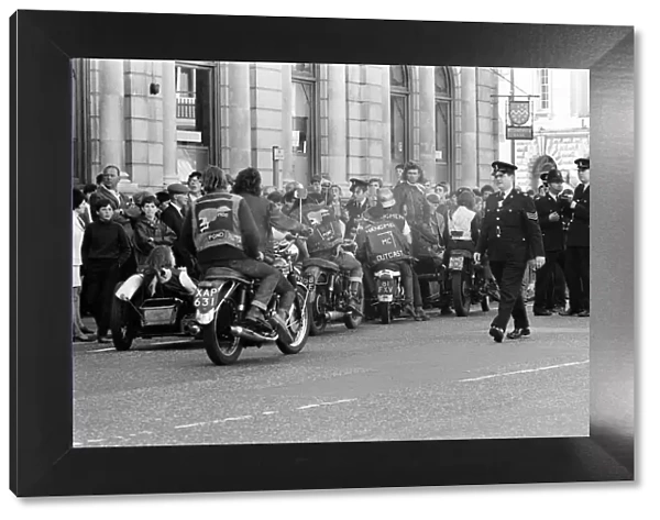 Motor cycle rowdies in Dover. Pictured, police officers stopping them