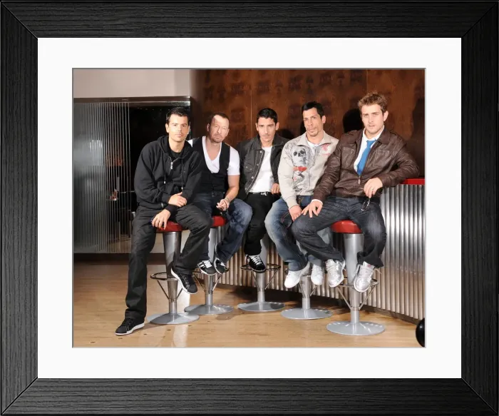 Framed Print : 1980s  /  1990s boy band New Kids on The Block pose for the camera at the launch of their