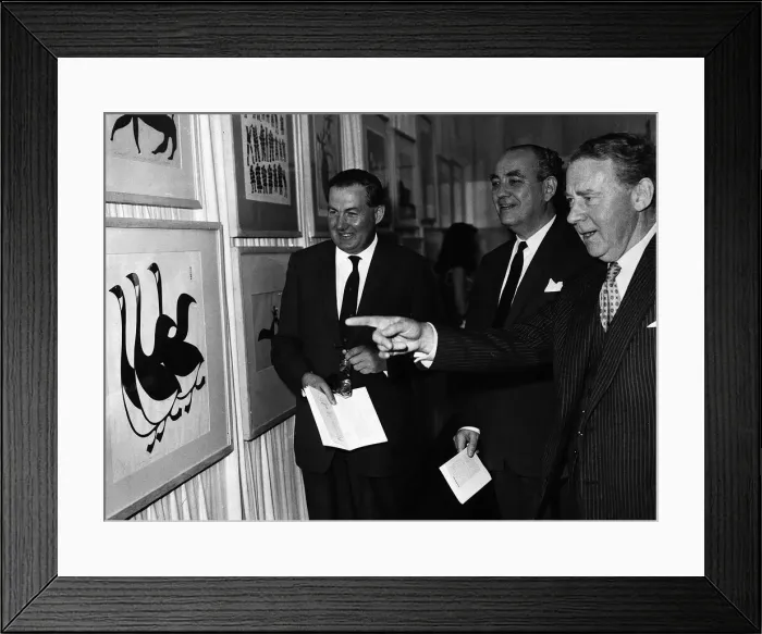 Framed Print : James Callaghan MP Tom Driberg MP and Hugh Gaitskell looking at art paintings Framed Print : James Callaghan MP Tom Driberg MP and Hugh Gaitskell looking at art paintings