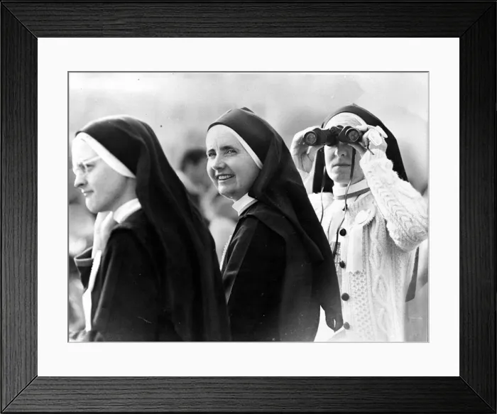 Framed Print : Nuns - Nuns. one with binoculars, wait to see the Pope John Paul at Pontcanna fields