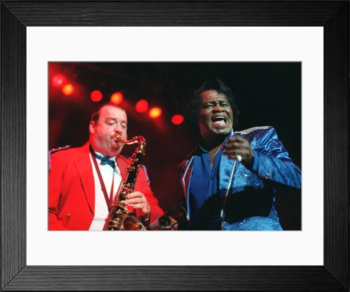 Framed Print : James Brown on stage at the Clyde Auditorium, July 1998