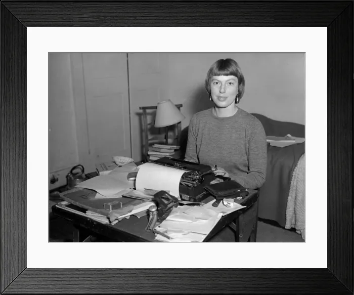 Framed Print : Children writer Emma Smith at home with her typewriter. 1950 Framed Print : Children writer Emma Smith at home with her typewriter. 1950