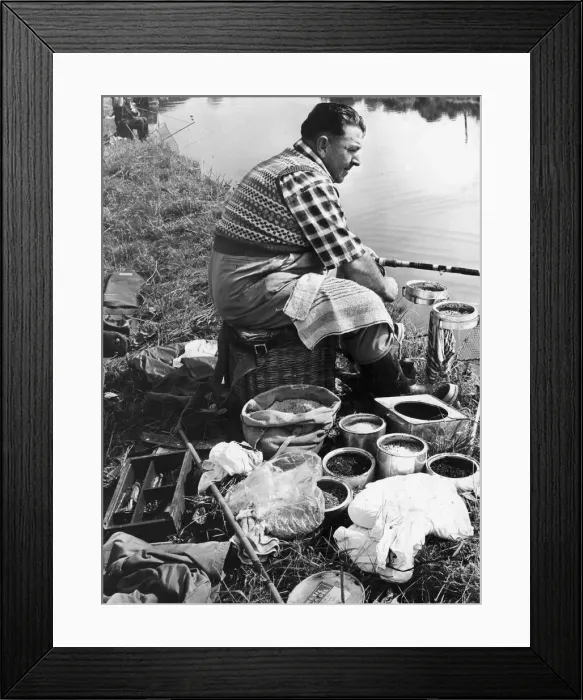 Framed Print : World Champion Angler Billy Lanes seen here on the river bank surrounded by maggots Framed Print : World Champion Angler Billy Lanes seen here on the river bank surrounded by maggots