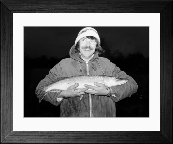 Framed Print : A prize pike. Trevor Adams poses proudly for the camera after winning the Blemhiem Framed Print : A prize pike. Trevor Adams poses proudly for the camera after winning the Blemhiem
