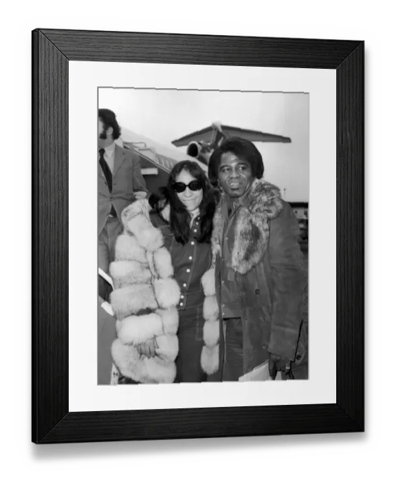 Framed Print : American soul singer James Brown arrives at london Airport March 1973