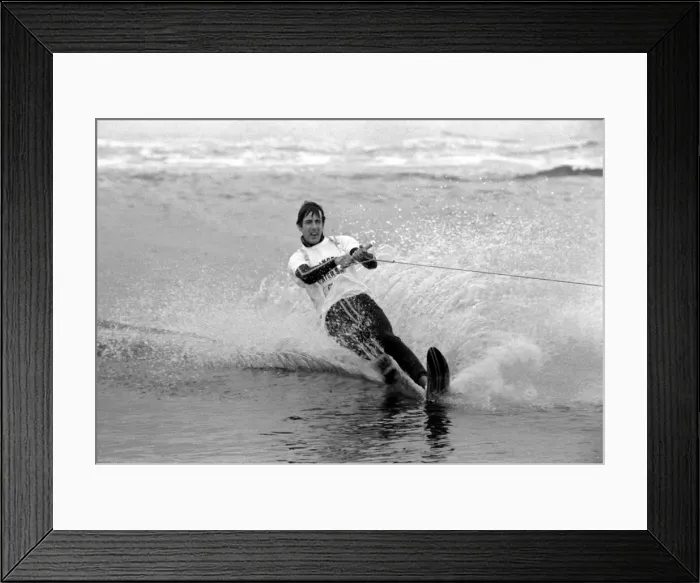 Framed Print : Dec Cluskey of The Bachelors pop group water skiing at the Princes Ski Club near Bedfont