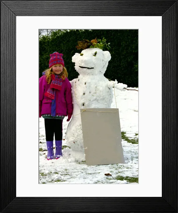 Framed Print : Snowman and his creator at Alexander Palace, London. November 1993 Framed Print : Snowman and his creator at Alexander Palace, London. November 1993