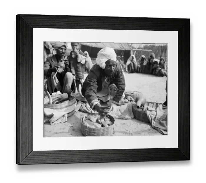 Framed Print : Snake charmers in the market at Poonah. April 1959