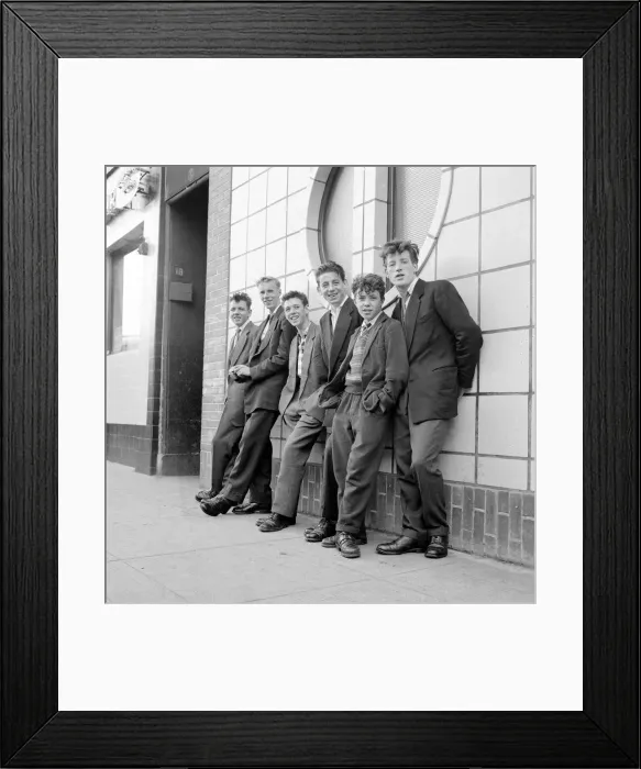 Framed Print : Teenage boys seen here leaning against the wall of the local coffee bar in Govan, Glasgow Framed Print : Teenage boys seen here leaning against the wall of the local coffee bar in Govan, Glasgow