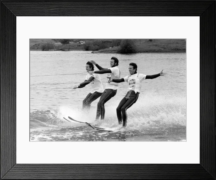 Framed Print : Con Cluskey, Dec Cluskey and John Stoke of The Bachelors pop group water skiing Framed Print : Con Cluskey, Dec Cluskey and John Stoke of The Bachelors pop group water skiing