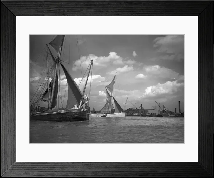 Framed Print : River Thames Scenes 1946 Foreground - Thames barges Framed Print : River Thames Scenes 1946 Foreground - Thames barges