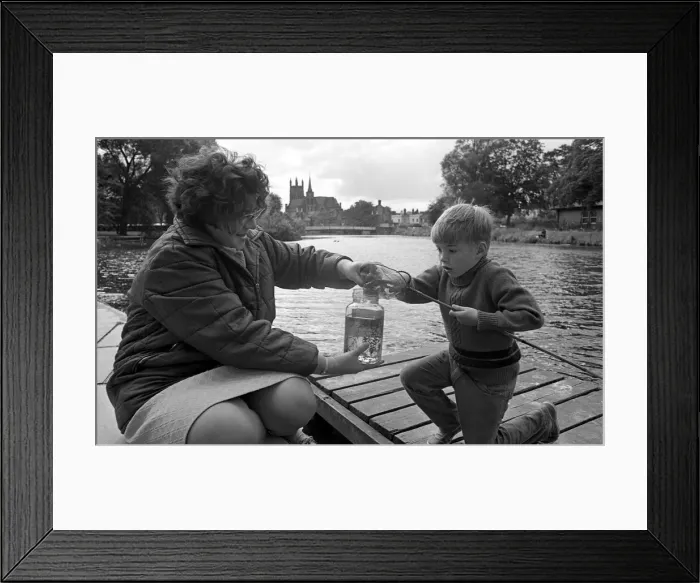 Framed Print : Fishing for tiddlers at Mill Gardens, Leamington Spa. 8th August 1972 Framed Print : Fishing for tiddlers at Mill Gardens, Leamington Spa. 8th August 1972