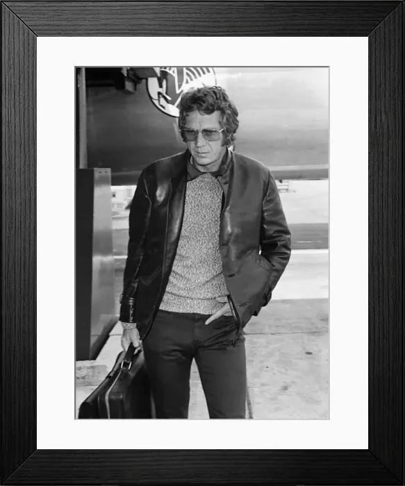 Framed Print : Steve McQueen, pictured at London Heathrow Airport, heading to Paris, France Framed Print : Steve McQueen, pictured at London Heathrow Airport, heading to Paris, France