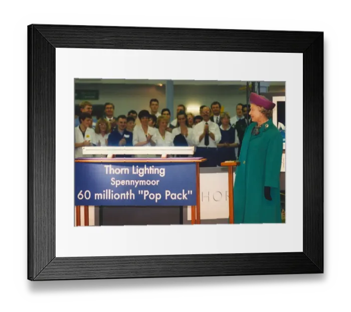 Framed Print : Queen Elizabeth II and Prince Phillip visit the Thorn Lighting Factory in Spennymoor