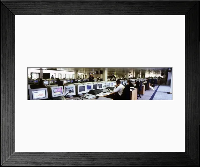 Framed Print : London Stock Exchange panoramic view of offfice computers and staff