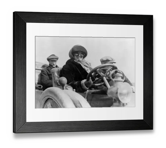 Framed Print : Miss Hariet Quimbey driving her car April 1912 She was the first woman in the UK to