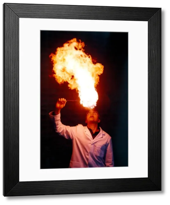 Framed Print : Lab technician Geoff Lofthouse in pactice for his part in the Bartered Bride in 1996