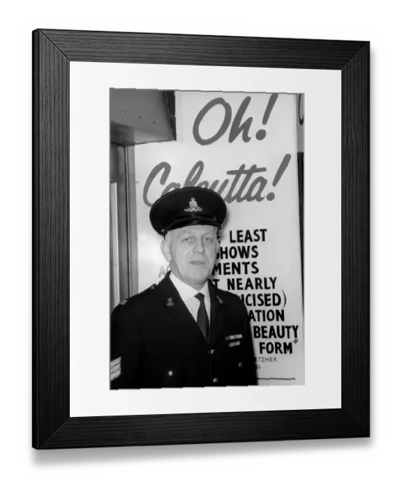 Framed Print : Theatre: Entertainment: Oh! Calcutta! Feature: Commissionaire Alf Bryant outside Framed Print : Theatre: Entertainment: Oh! Calcutta! Feature: Commissionaire Alf Bryant outside