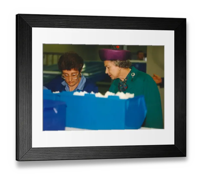 Framed Print : Queen Elizabeth II and Prince Phillip visit the Thorn Lighting Factory in Spennymoor