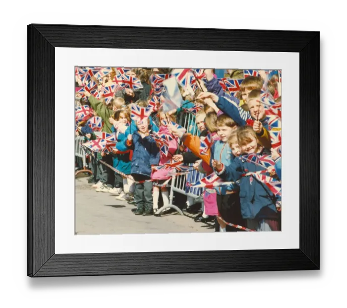 Framed Print : Queen Elizabeth II and Prince Philip visit the North East 18 May 1993 - Local children