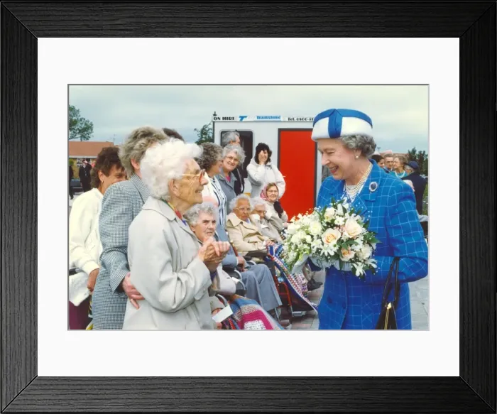 Framed Print : Queen Elizabeth II visits the town of Bedlington in Northumberland meeting the cheering Framed Print : Queen Elizabeth II visits the town of Bedlington in Northumberland meeting the cheering