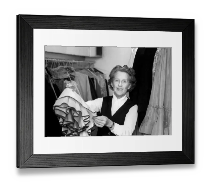 Framed Print : Theatre: Entertainment: Oh! Calcutta! Feature: Wardrobe Mistress Margo Martin checking