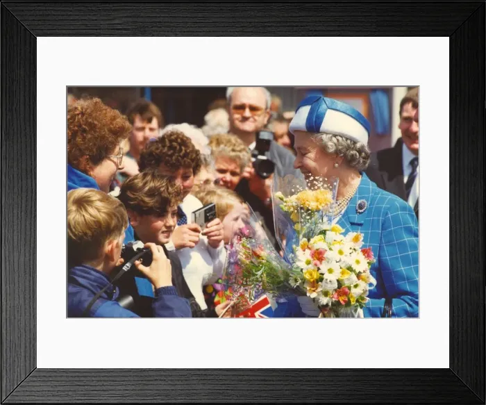 Framed Print : Queen Elizabeth II visits the town of Bedlington in Northumberland meeting the cheering Framed Print : Queen Elizabeth II visits the town of Bedlington in Northumberland meeting the cheering