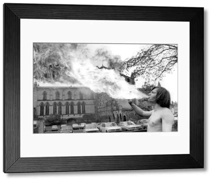 Framed Print : Teenage fire eater Roy Moor got off to a flaming start when he arrived in Hexham with his Framed Print : Teenage fire eater Roy Moor got off to a flaming start when he arrived in Hexham with his
