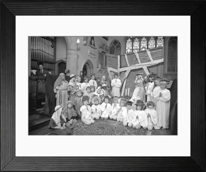 Framed Print : Barford church nativity scene. 15th December 1973
