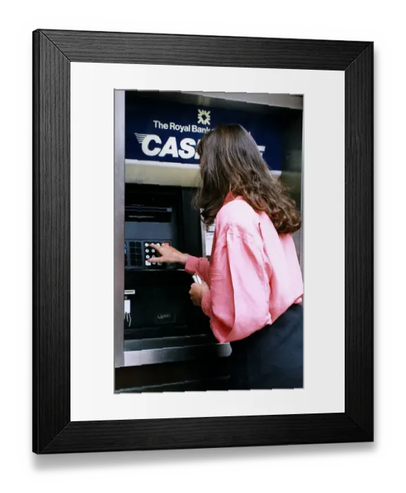 Framed Print : The Royal Bank of Scotland ATM Machine Woman pictured using cashline machine Framed Print : The Royal Bank of Scotland ATM Machine Woman pictured using cashline machine