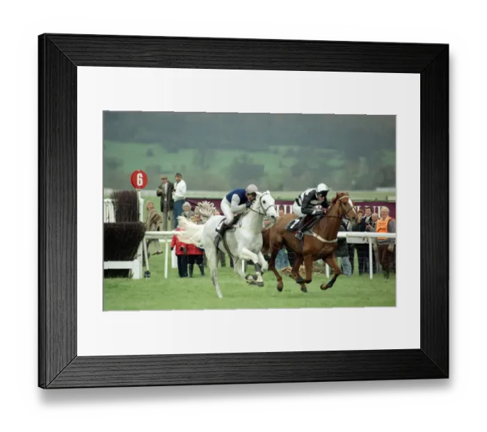 Framed Print : Jockey Richard Dunwoody on Desert Orchid racing to the finish with Graham McCourt