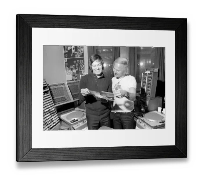 Framed Print : D. J. Tony Blackburn and D. J. David Hamilton. January 1975 75-00324-003 Framed Print : D. J. Tony Blackburn and D. J. David Hamilton. January 1975 75-00324-003