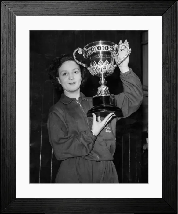 Framed Print : Belle Vue Table Tennis Finals: Diane Rowe with the Victor Barna trophy award as player of Framed Print : Belle Vue Table Tennis Finals: Diane Rowe with the Victor Barna trophy award as player of