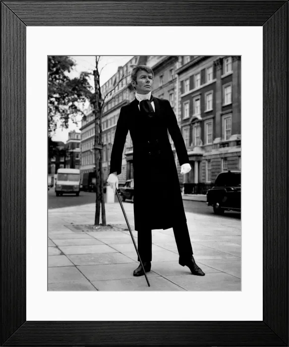 Framed Print : Clothing: Fashion Menswear. Ralph wearing a Black Trevira Maxi Coat and trousers