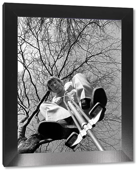 Roy Castle on a pogo stick. January 1975 75-00573-001