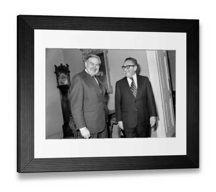 Framed Print : Mr. and Mrs. Callaghan. Mr. N. Wilson and Dr. Kissinger. February 1975 75-00939-001 Framed Print : Mr. and Mrs. Callaghan. Mr. N. Wilson and Dr. Kissinger. February 1975 75-00939-001