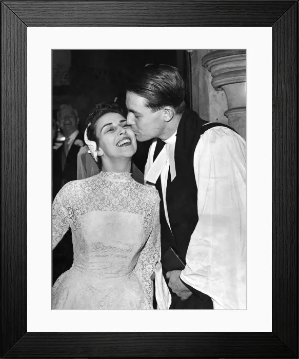 Framed Print : The Rev. David Sheppard kisses the bride after the ceremony. February 1957 P005535 Framed Print : The Rev. David Sheppard kisses the bride after the ceremony. February 1957 P005535