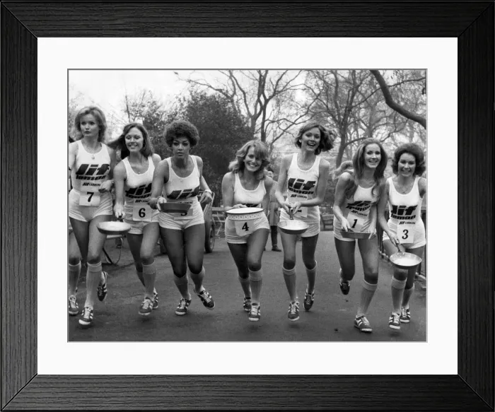 Framed Print : The start of the pancake race I / R Caroline Meade, Marilyn Ward, Gay Leary, Pauline Peart Framed Print : The start of the pancake race I / R Caroline Meade, Marilyn Ward, Gay Leary, Pauline Peart