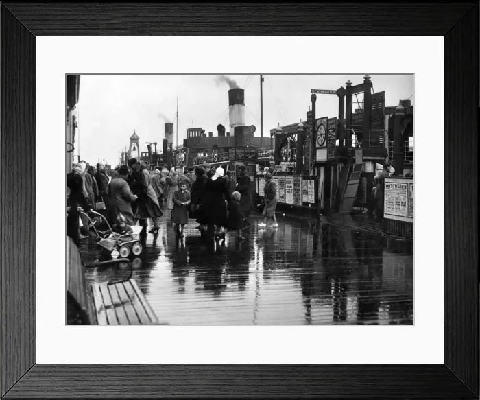 Framed Print : White holidays Liverpool. The ferry boat passengers at Liverpool Landing Stage did not