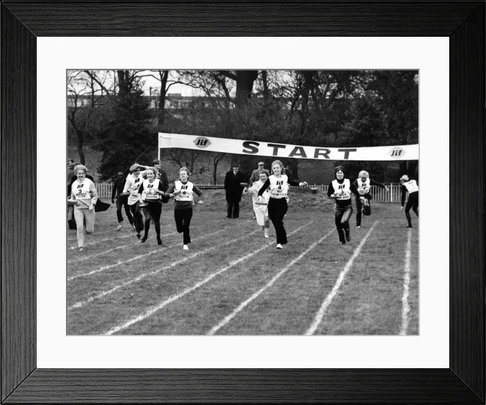 Framed Print : Line-up of the celebrities tossing their pancakes. February 1970 P005070 Framed Print : Line-up of the celebrities tossing their pancakes. February 1970 P005070