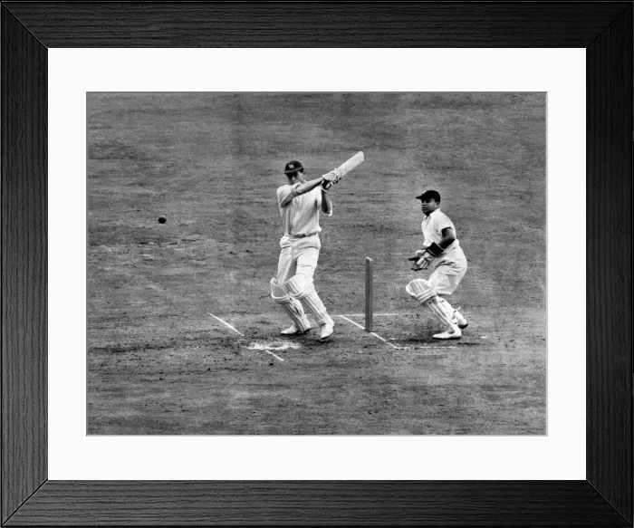 Framed Print : Sheppard hits a lovely four off a ball from Mankad. July 1952 P005538 Framed Print : Sheppard hits a lovely four off a ball from Mankad. July 1952 P005538