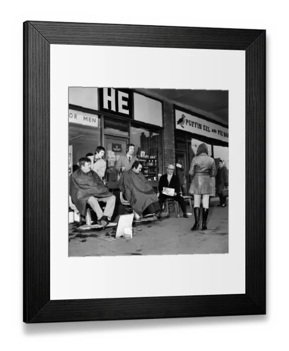 Framed Print : Unusual  /  Humour: Outdoor Haircuts: He is the name of a very plush gents