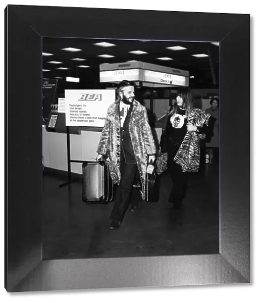 Ringo Starr and wife Maureen at Heathrow airport. April 1971 71-3731