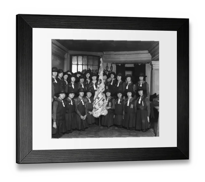 Framed Print : The 13th Camberwell Girl Guides are pictured holding the Princess Mary Standard