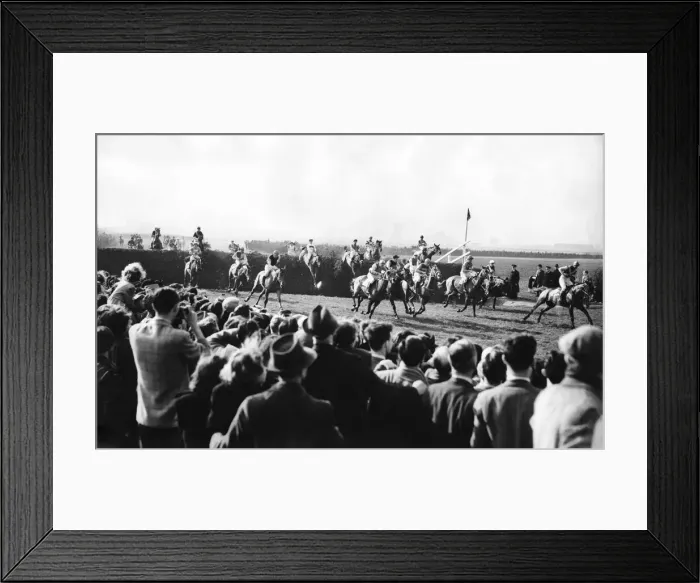 Framed Print : Grand National 1950. Bechers Brook. 1st time round. March 1950 P005520 Framed Print : Grand National 1950. Bechers Brook. 1st time round. March 1950 P005520