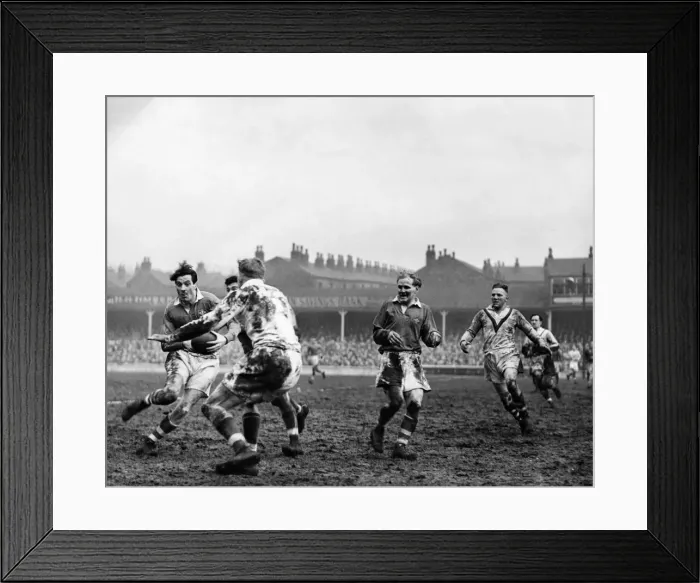 Framed Print : England V. Wales R. L. Wigan: Llewellyn, after receiving a pass from Banks runs straight Framed Print : England V. Wales R. L. Wigan: Llewellyn, after receiving a pass from Banks runs straight
