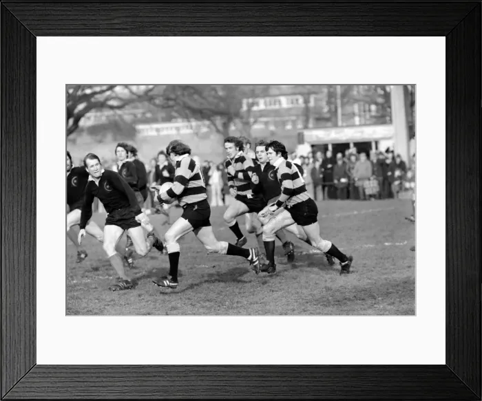 Framed Print : Rugby: The rugby union match. Saracens vs. Cardiff. February 1975 75-01042 Framed Print : Rugby: The rugby union match. Saracens vs. Cardiff. February 1975 75-01042